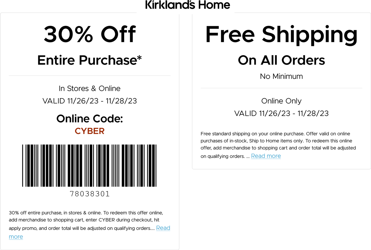 Kirklands stores Coupon  30% off at Kirklands home, or online via promo code CYBER #kirklands 