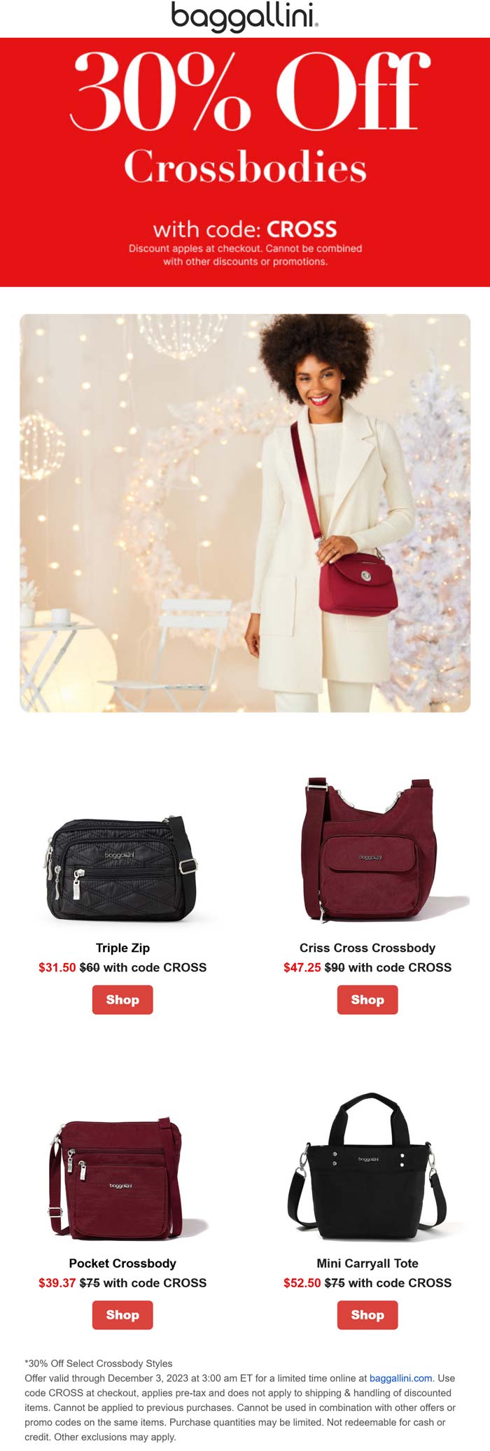 30% off crossbody styles at Baggallini via promo code CROSS #baggallini