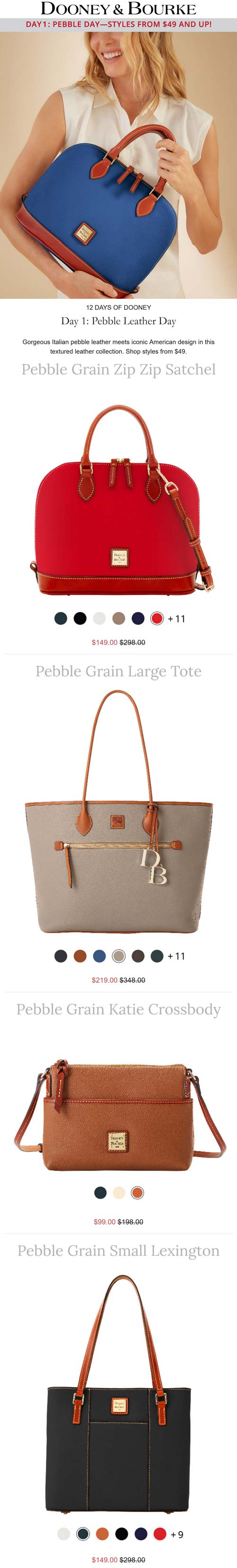 Pebble bags start at $49 today during the 12 days of Dooney & Bourke #dooneybourke