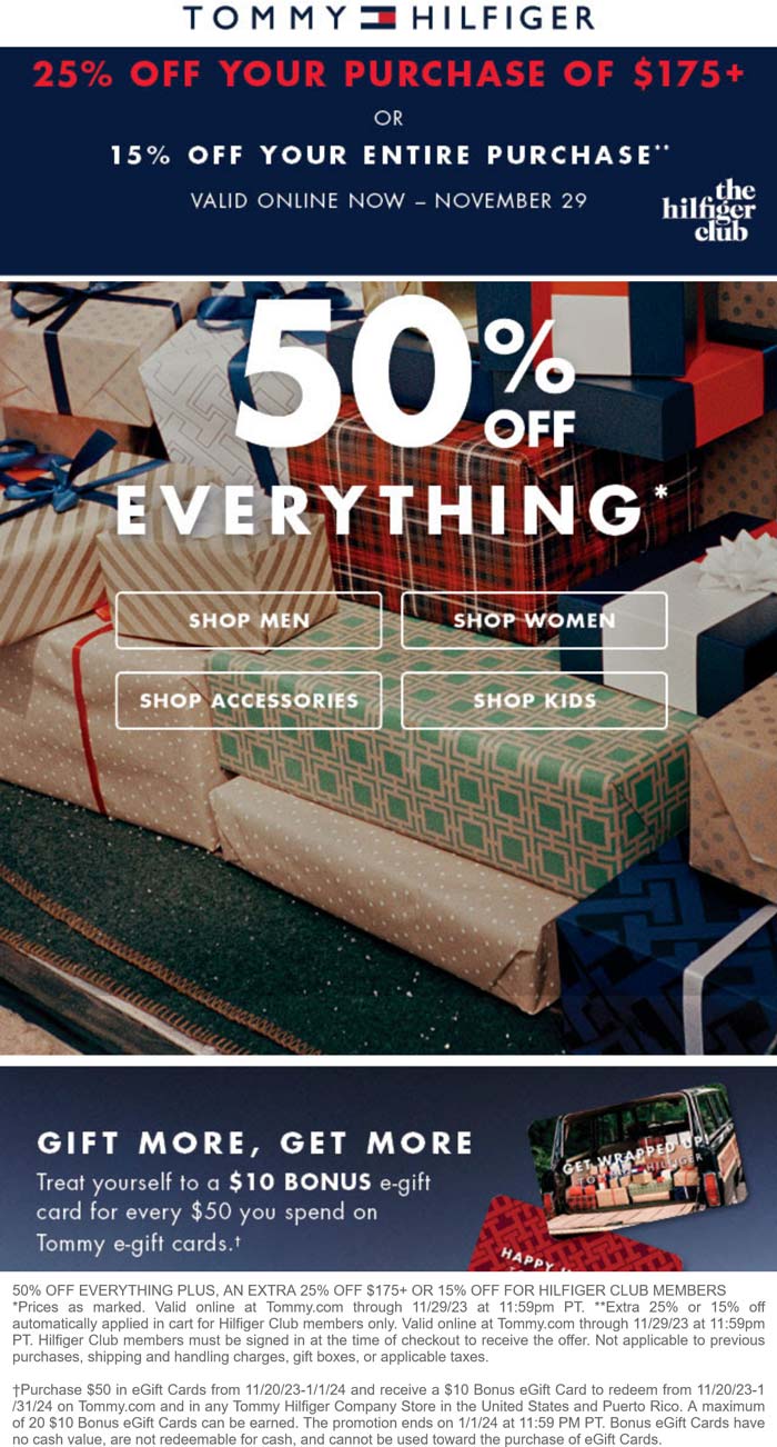 Tommy Hilfiger stores Coupon  50-75% off everything today at Tommy Hilfiger #tommyhilfiger 