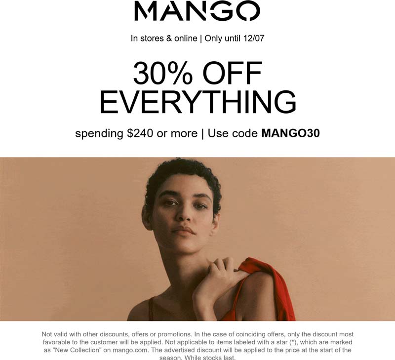 MANGO stores Coupon  30% off everything at MANGO, or online via promo code MANGO30 #mango 