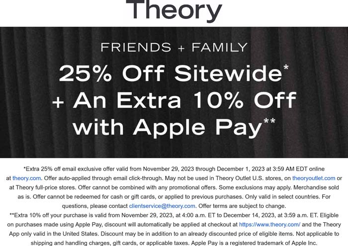Theory stores Coupon  25% off online today at Theory #theory 