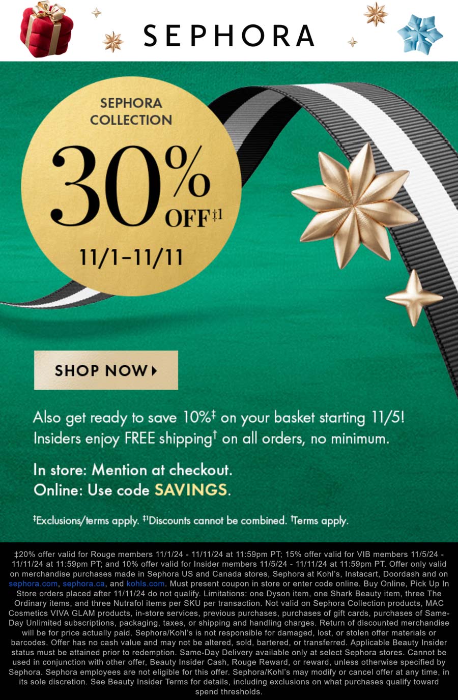 Sephora stores Coupon  30% off the collection at Sephora, or online via promo code SAVINGS #sephora 