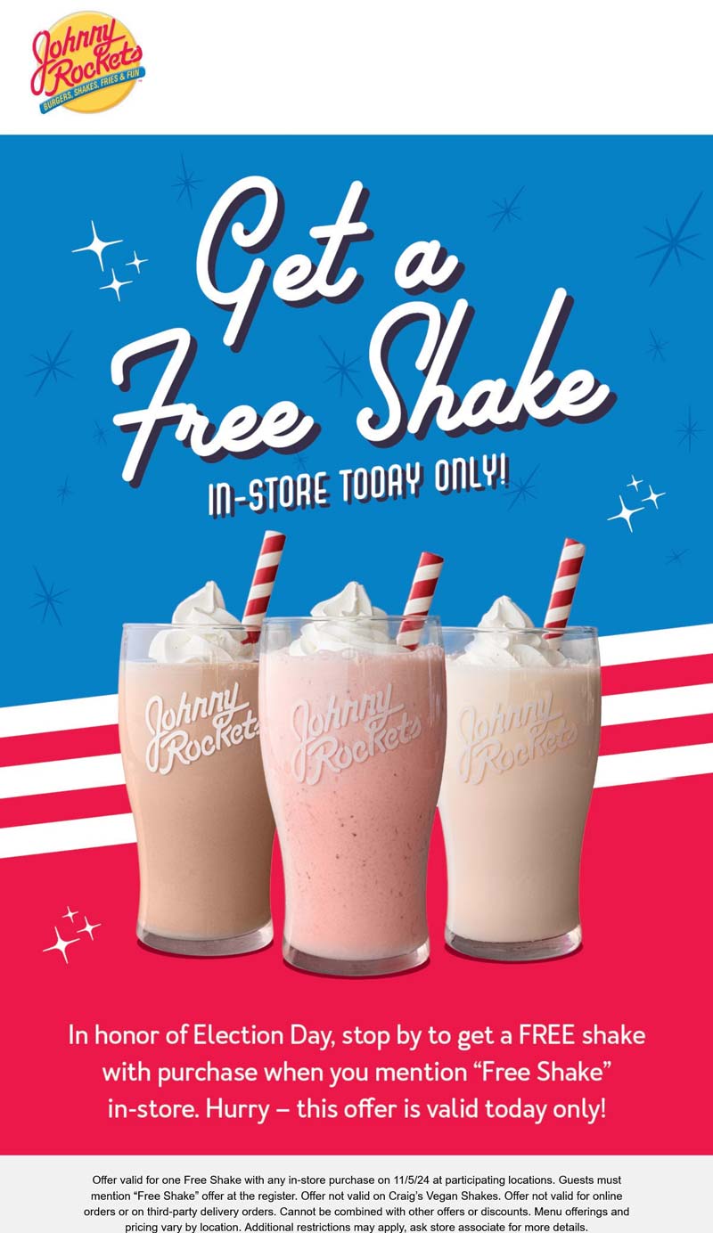 Johnny Rockets restaurants Coupon  Free milkshake today at Johnny Rockets restaurants #johnnyrockets 