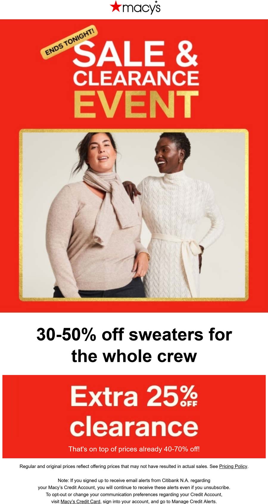 Macys stores Coupon  30-50% off sweaters & extra 25% off clearance at Macys #macys 