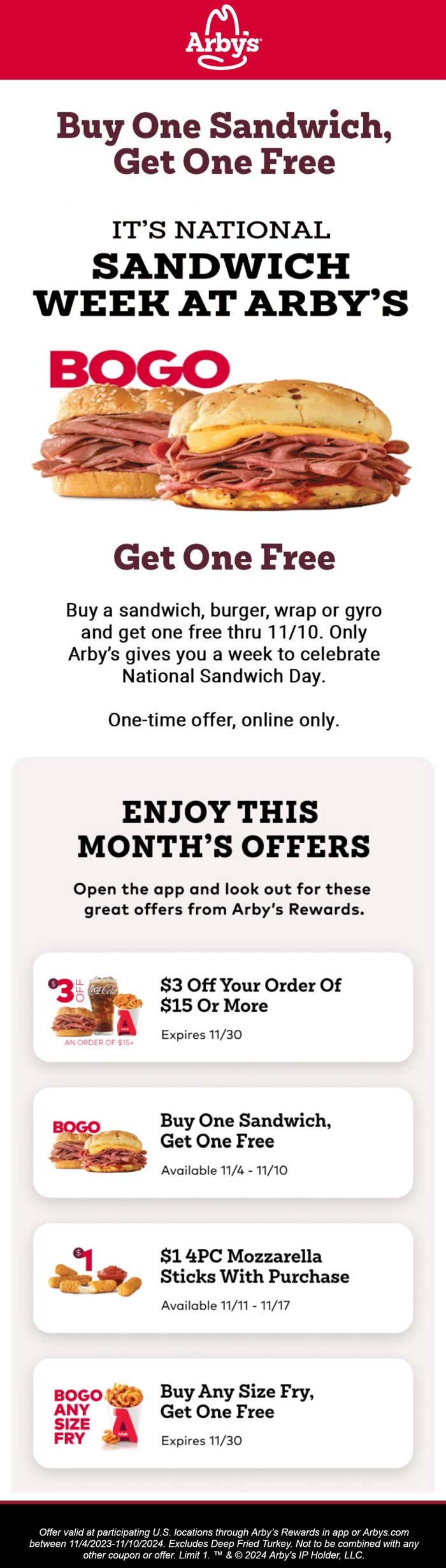 Arbys restaurants Coupon  Second sandwich free online at Arbys #arbys 