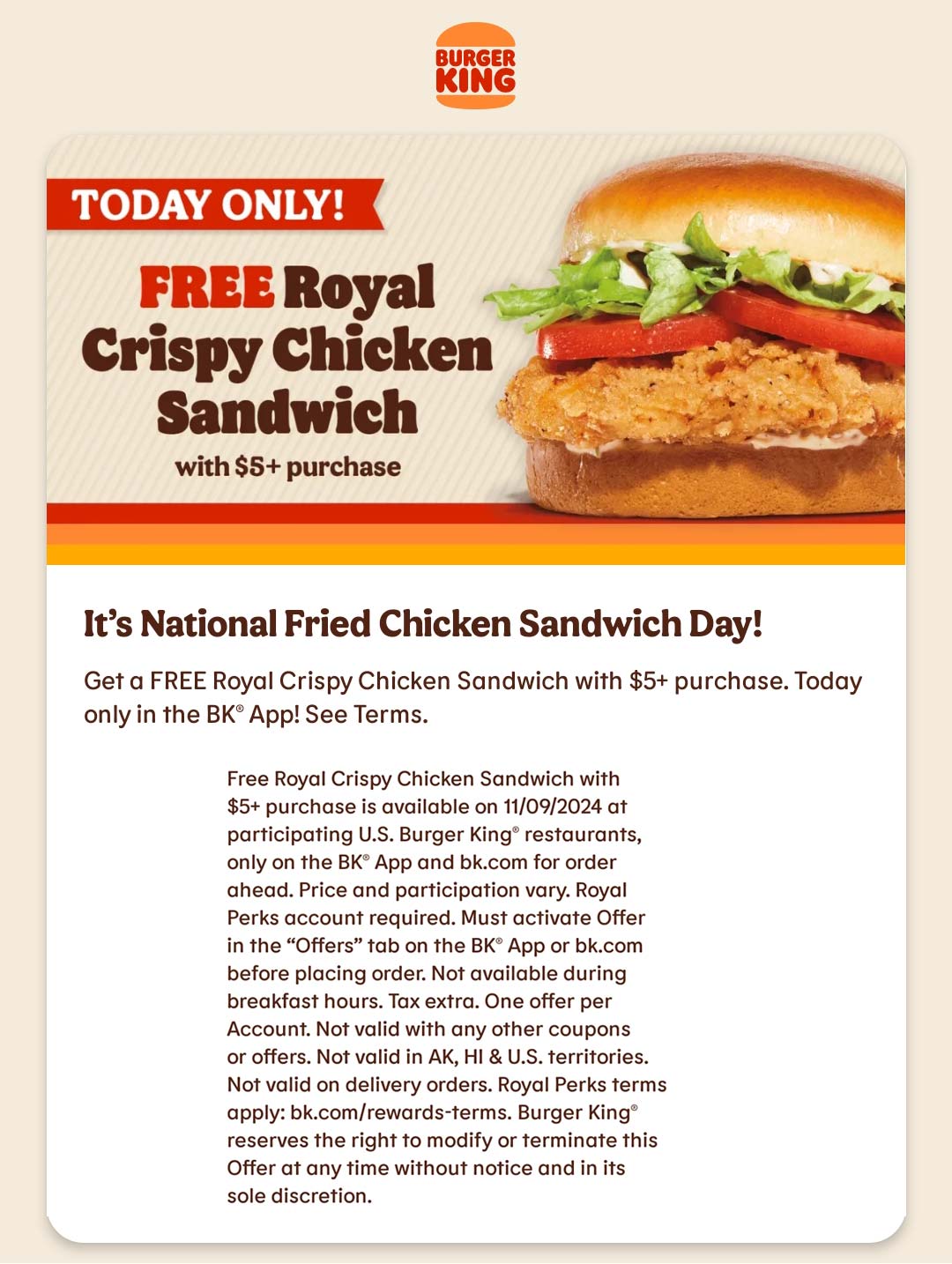 Burger King restaurants Coupon  Free chicken sandwich on $5 today at Burger King #burgerking 