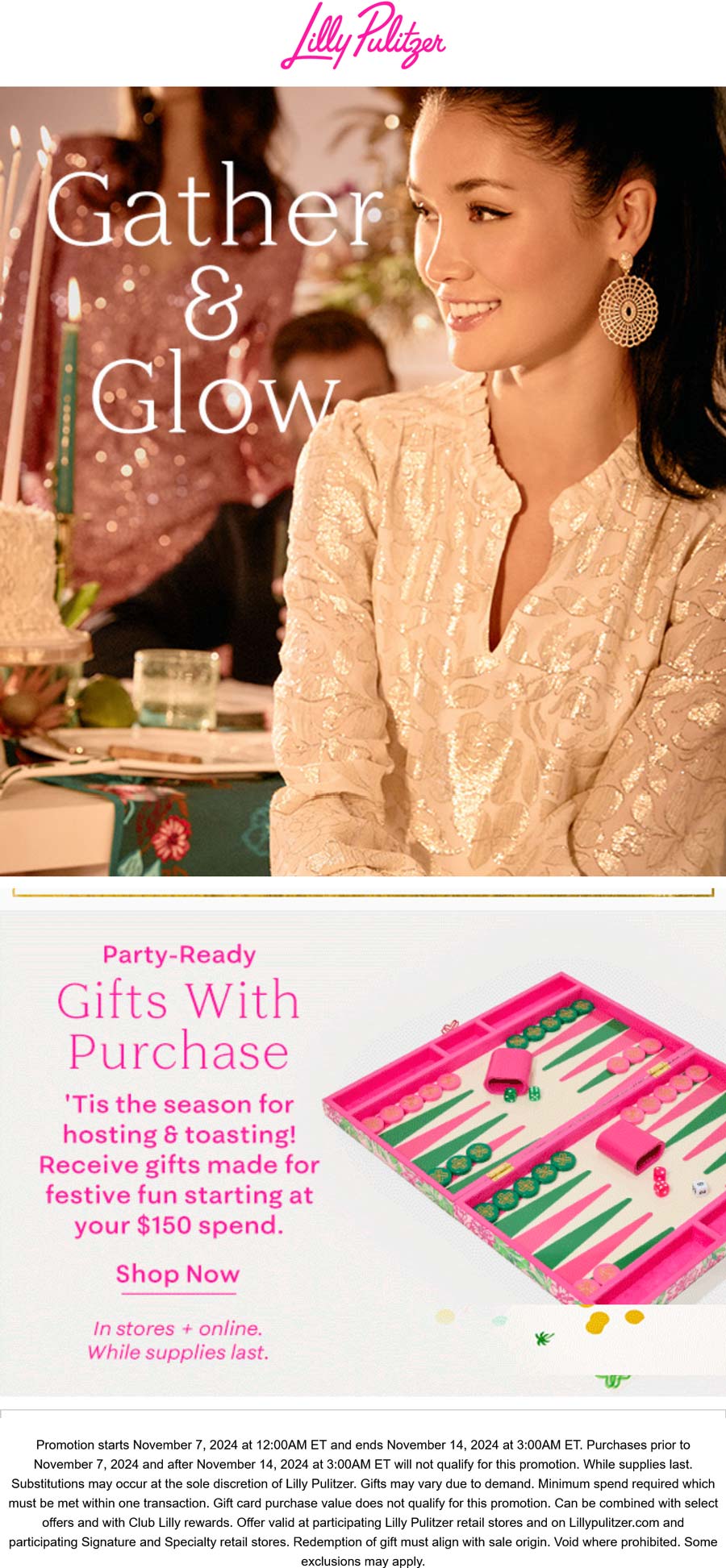 Lilly Pulitzer stores Coupon  Various gifts on $150+ at Lilly Pulitzer, ditto online #lillypulitzer 