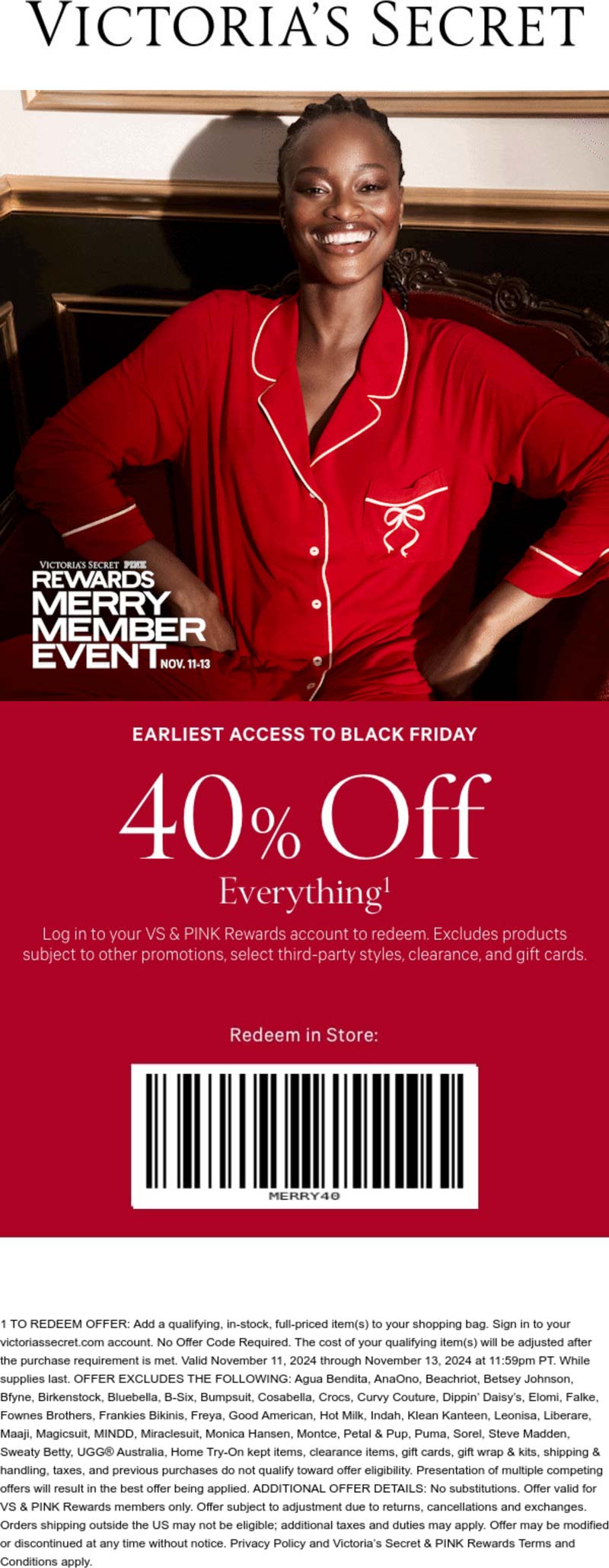 Victorias Secret stores Coupon  40% off everything today at Victorias Secret #victoriassecret 