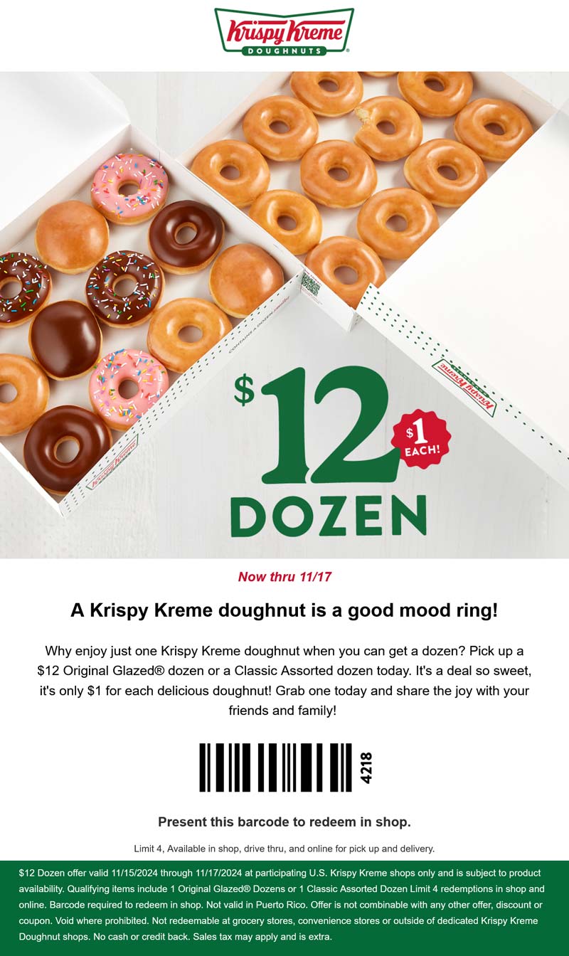 Krispy Kreme restaurants Coupon  $12 dozen doughnuts at Krispy Kreme #krispykreme 