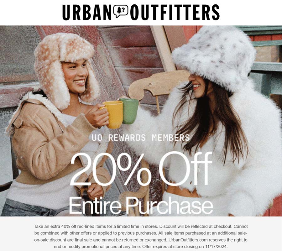 Urban Outfitters stores Coupon  20% off everything online this weekend at Urban Outfitters #urbanoutfitters 