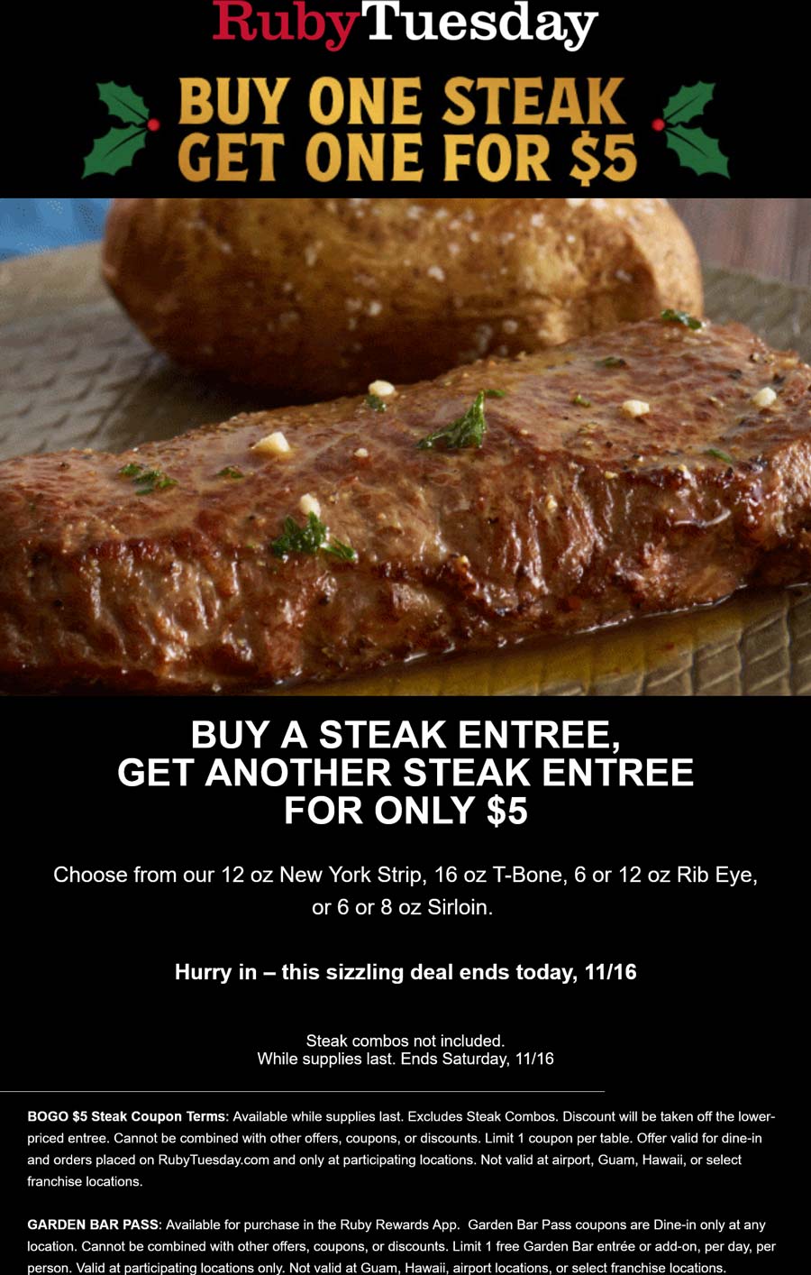 Ruby Tuesday restaurants Coupon  Second steak $5 today at Ruby Tuesday #rubytuesday 