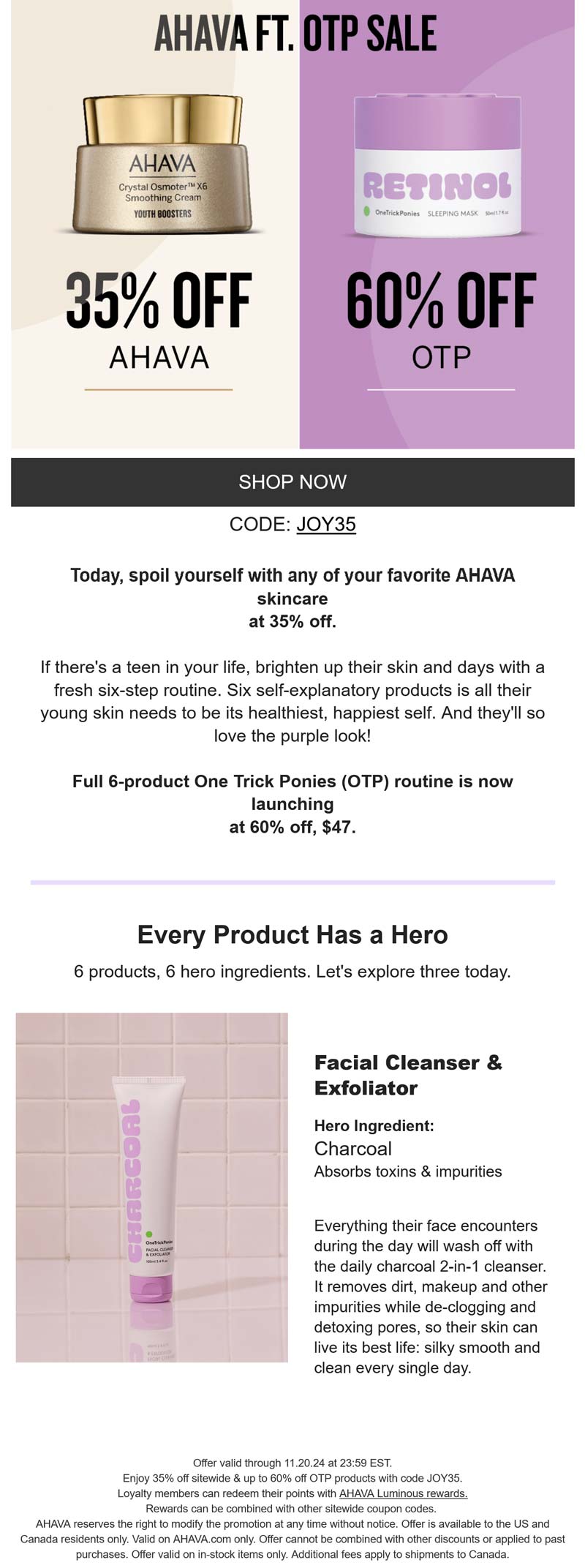 AHAVA stores Coupon  35% off skincare at AHAVA via prom code JOY35 #ahava 