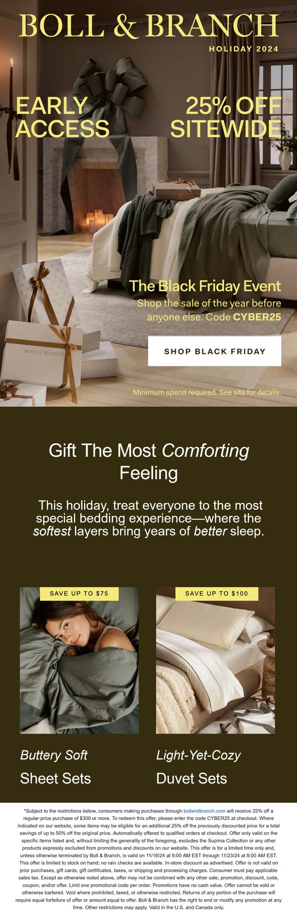 BOLL & BRANCH stores Coupon  25% off everything online at BOLL & BRANCH via promo code CYBER25 #bollbranch 