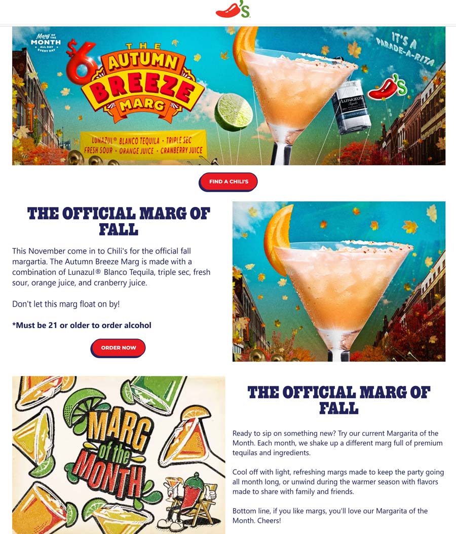 Chilis restaurants Coupon  $6 Autumn breeze margarita this month at Chilis restaurants #chilis 