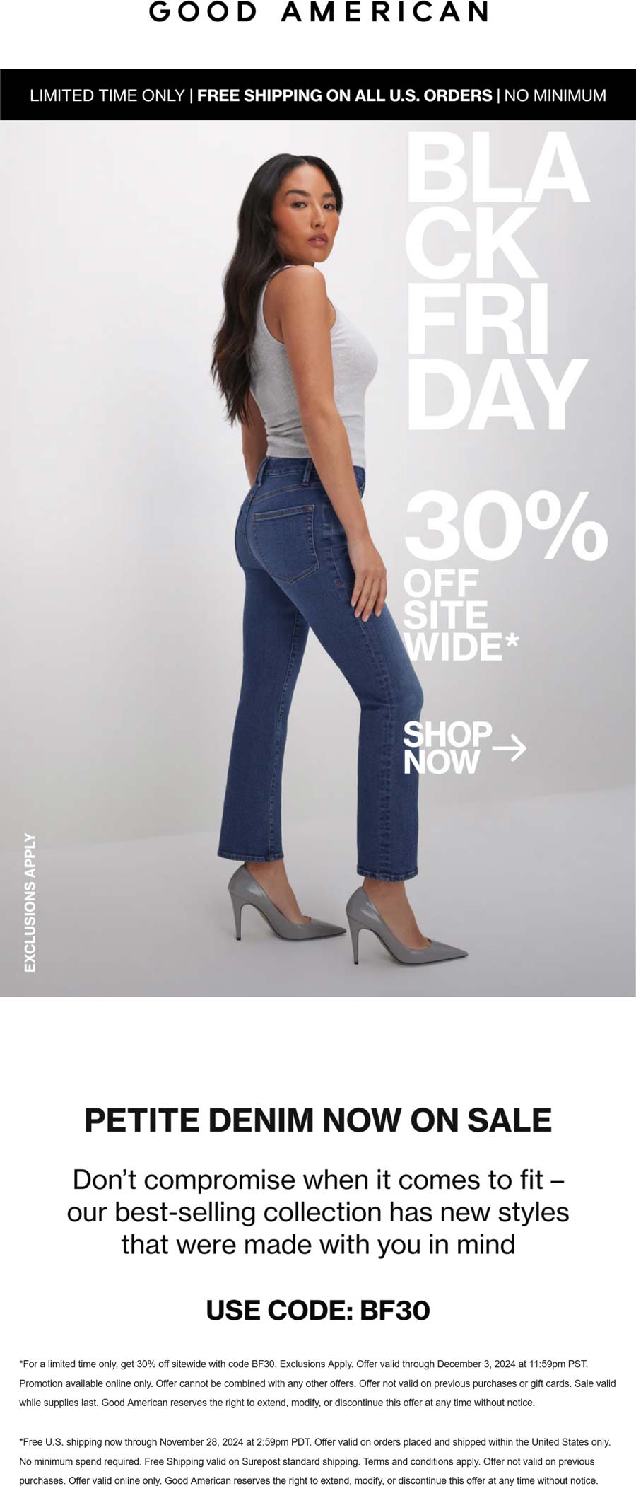 Good American stores Coupon  30% off petite denim at Good American via promo code BF30 #goodamerican 