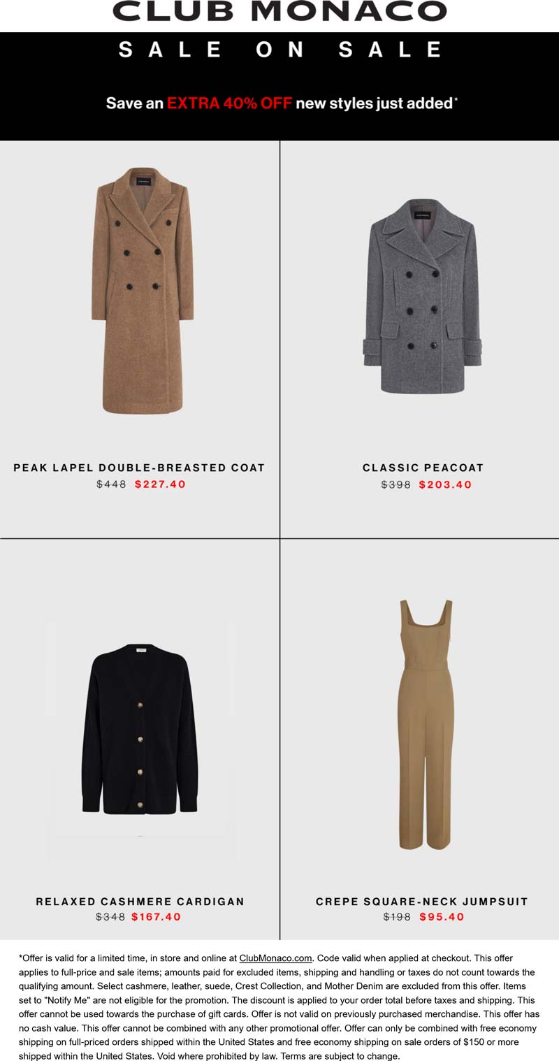 Club Monaco stores Coupon  Extra 40% off at Club Monaco #clubmonaco 