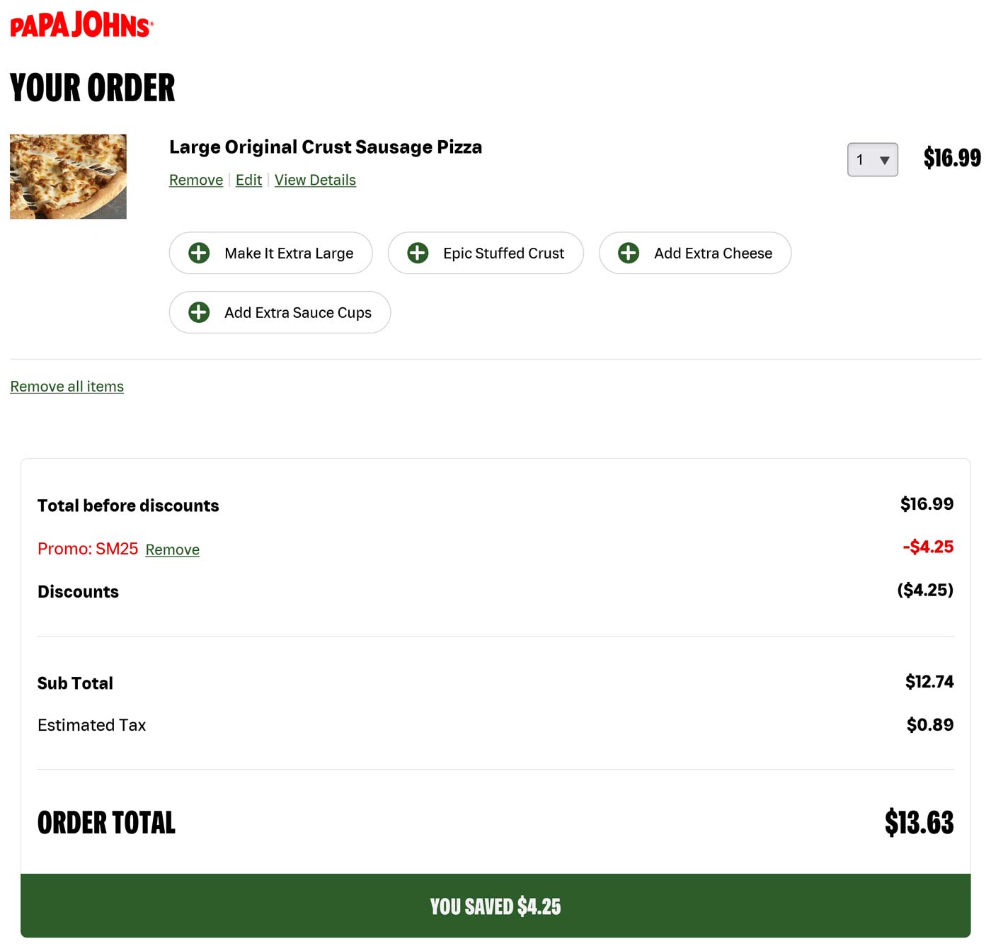 Papa Johns restaurants Coupon  25% off at Papa Johns pizza via promo code SM25 #papajohns 