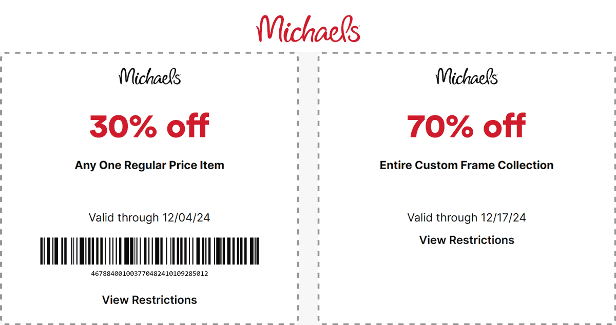 Michaels stores Coupon  30% off a single item at Michaels, or online via promo code MIK30SAVE #michaels 