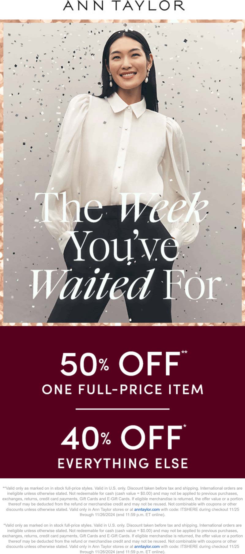 Ann Taylor stores Coupon  40-50% off everything at Ann Taylor #anntaylor 