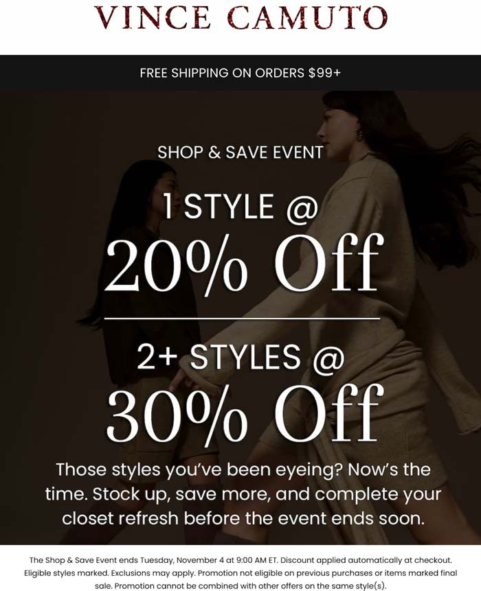 Vince Camuto stores Coupon  20-30% off at Vince Camuto #vincecamuto 
