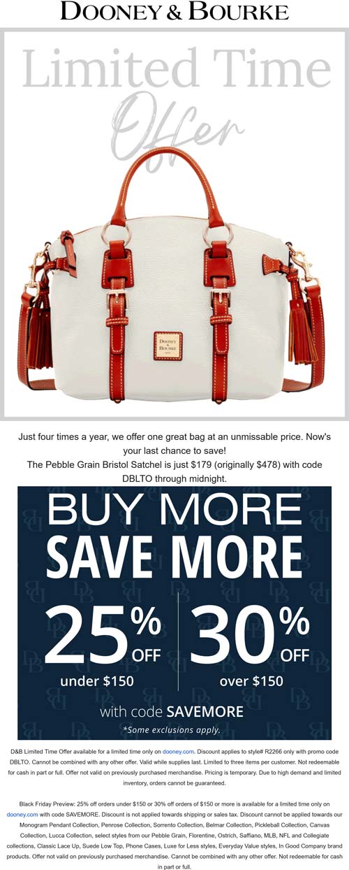 Dooney & Bourke coupons & promo code for November 2025