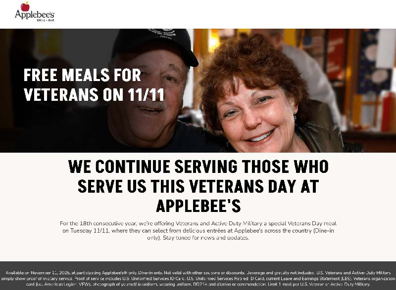 Applebees coupons & promo code for November 2025