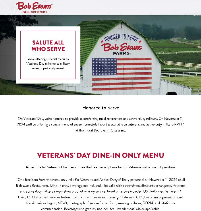 Bob Evans coupons & promo code for November 2025