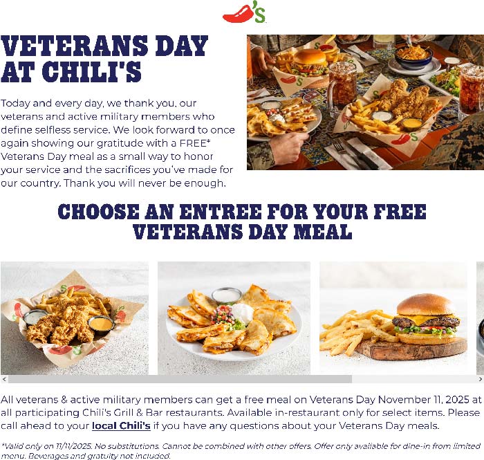Chilis coupons & promo code for November 2025