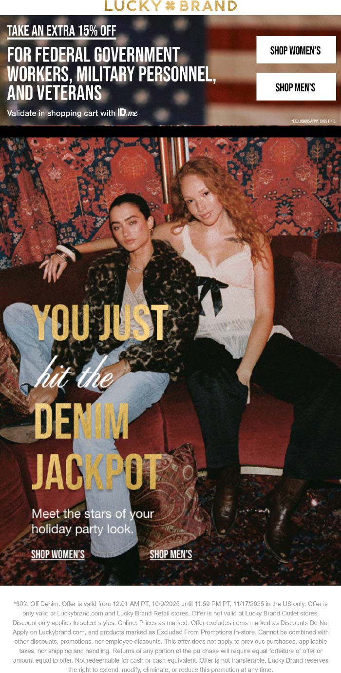 Lucky Brand coupons & promo code for November 2025