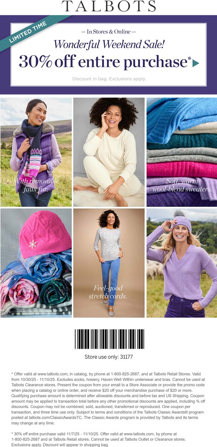Talbots coupons & promo code for November 2025