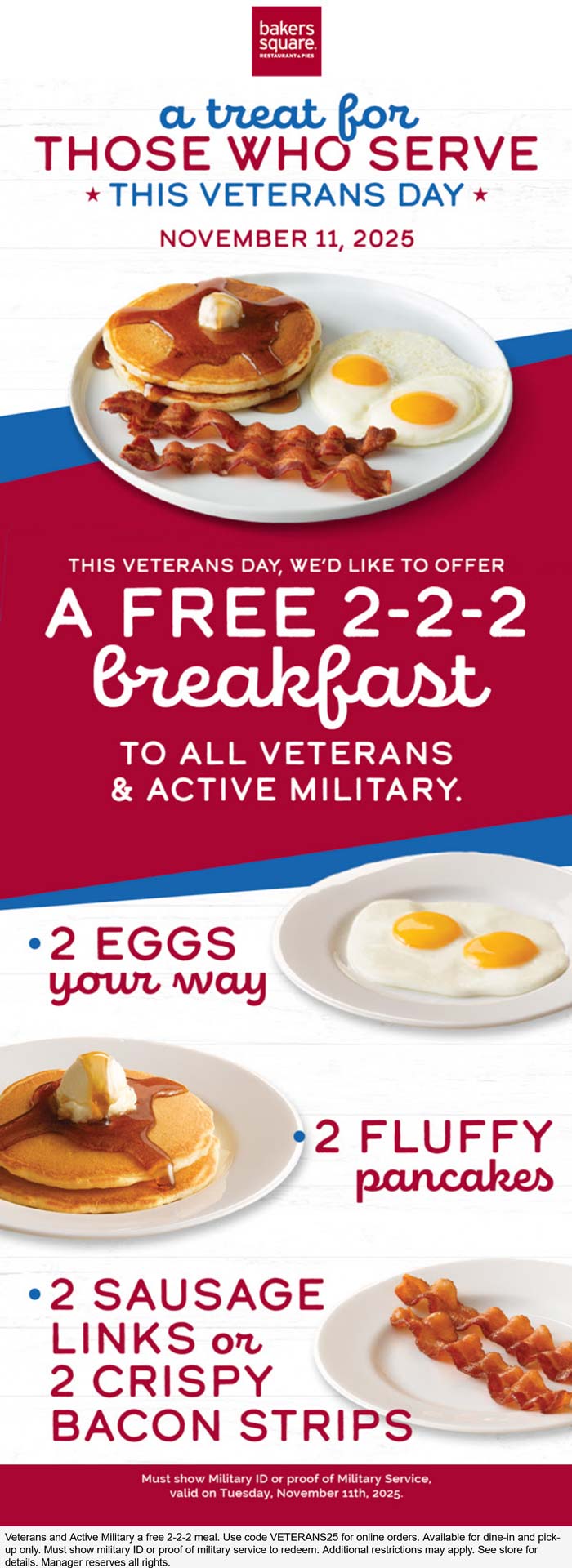 Bakers Square restaurants Coupon  Free breakfast for veterans today at Bakers Square #bakerssquare 