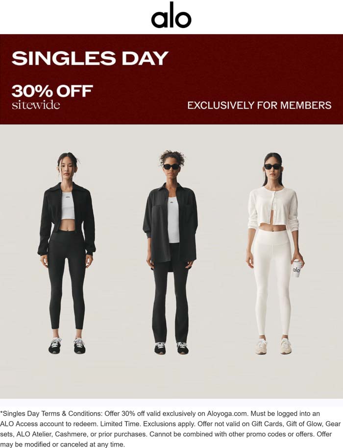 ALO 30% off at ALO yoga #alo ALO stores Coupon 30% off at ALO yoga #alo