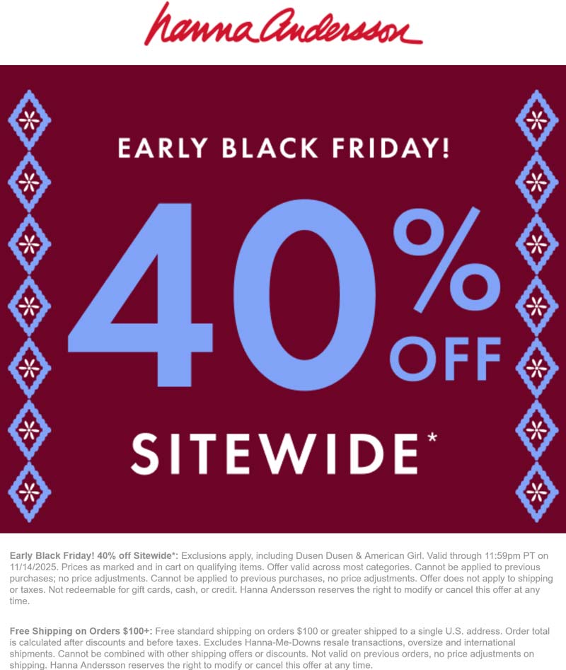 Hanna Andersson coupons & promo code for November 2025