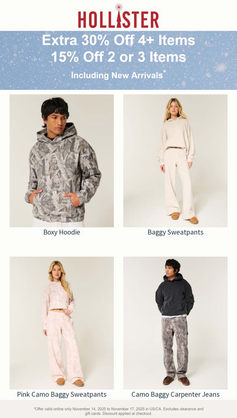 Hollister coupons & promo code for November 2025