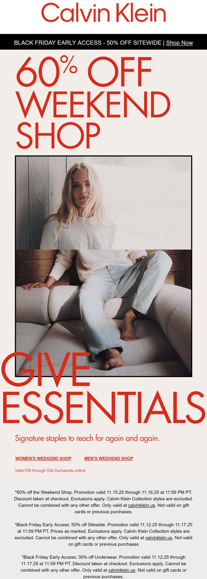 Calvin Klein 50-60% off everything today at Calvin Klein #calvinklein Calvin Klein stores Coupon 50-60% off everything today at Calvin Klein #calvinklein