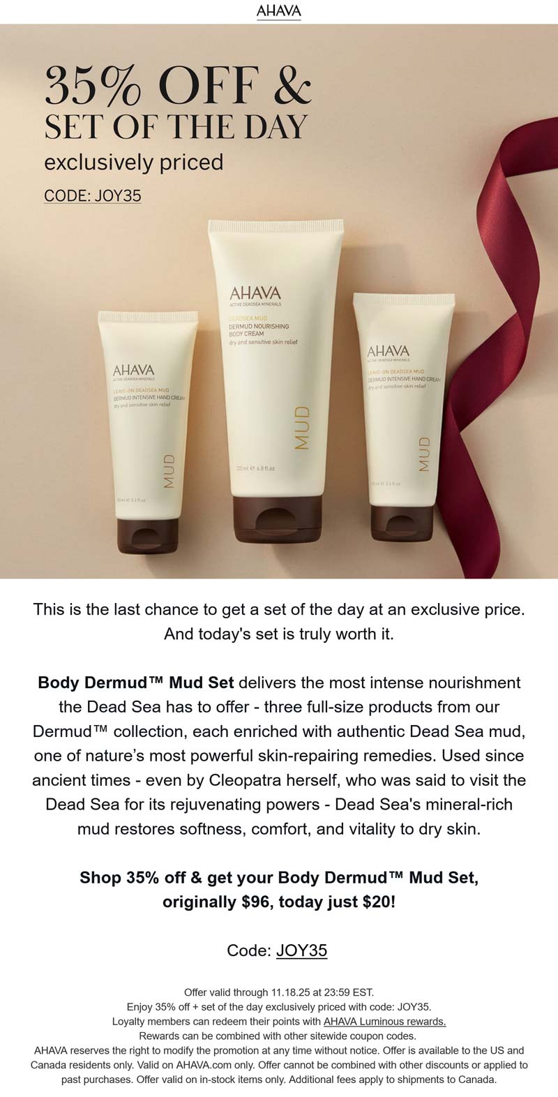 AHAVA stores Coupon  35% off today at AHAVA via promo code JOY35 #ahava 