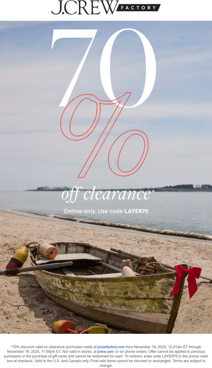 J.Crew Factory coupons & promo code for November 2025