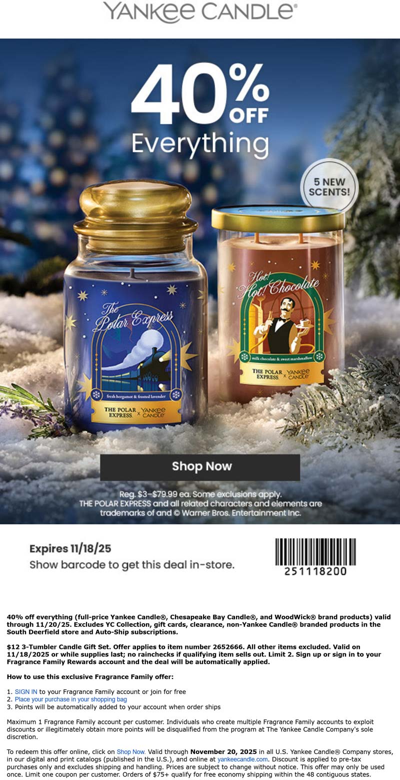 Yankee Candle coupons & promo code for November 2025