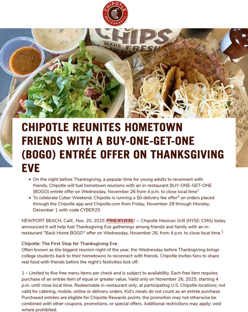 Chipotle restaurants Coupon  Second entree free Wednesday at Chipotle #chipotle 