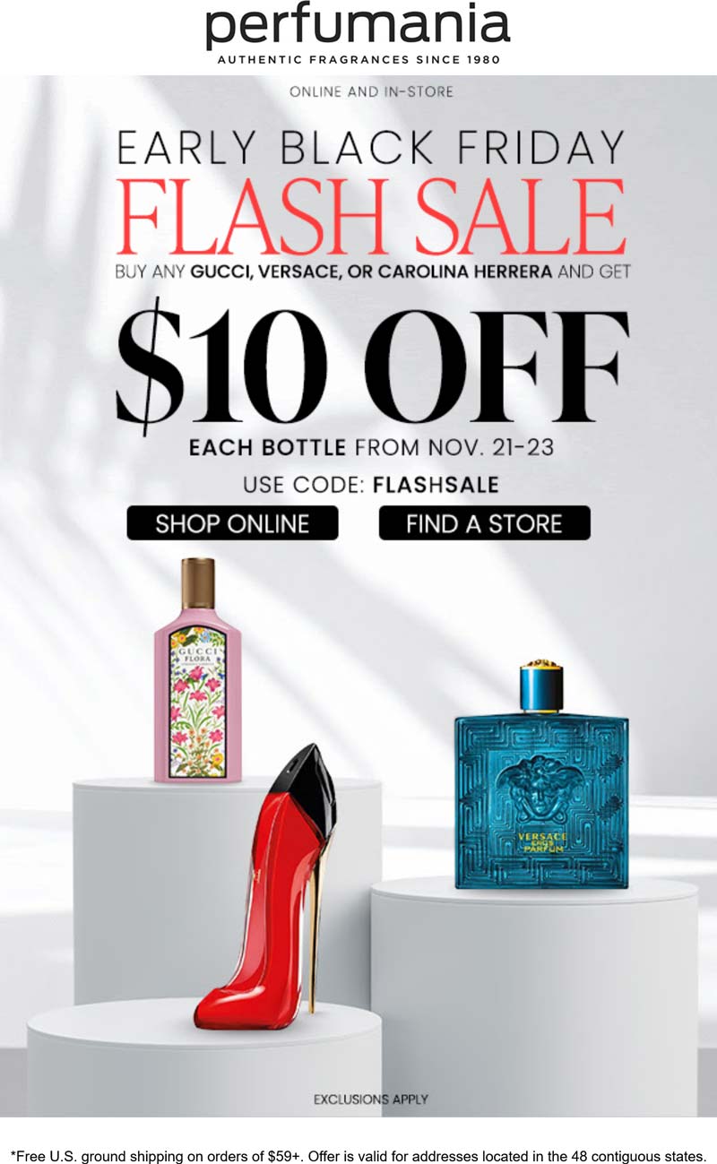 Perfumania stores Coupon  $10 off various designer fragrances at Perfumania via promo code FLASHSALE #perfumania 