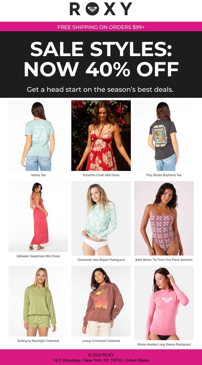 Roxy stores Coupon  Extra 40% off sale styles at Roxy #roxy 