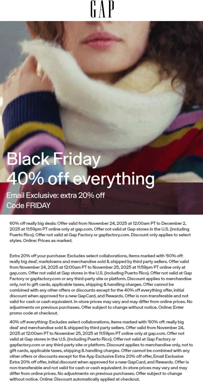 Gap 40% off everything today at Gap #gap Gap stores Coupon 40% off everything today at Gap #gap