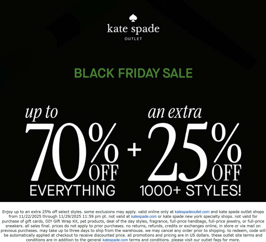 Kate Spade Outlet stores Coupon  Extra 25-70% off everything online at Kate Spade Outlet #katespadeoutlet 
