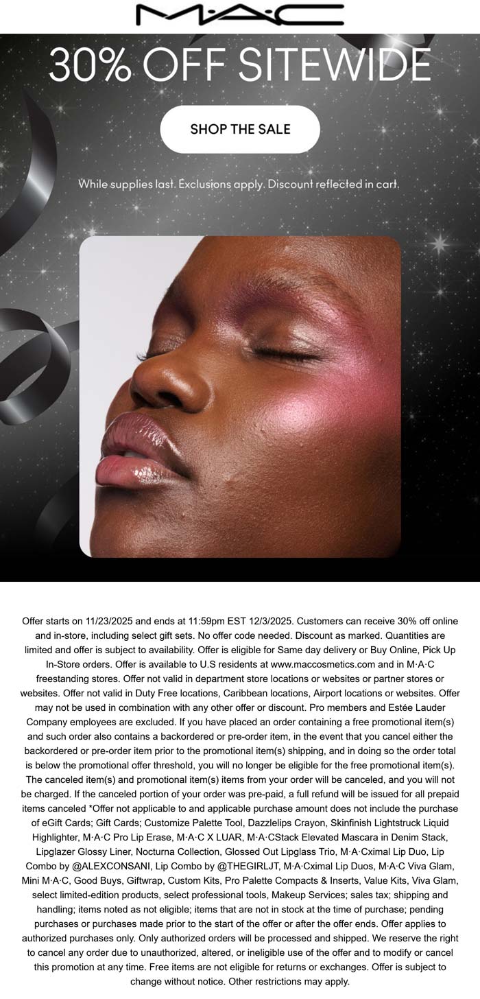 MAC 30% off everything at MAC, ditto online #mac MAC stores Coupon 30% off everything at MAC, ditto online #mac