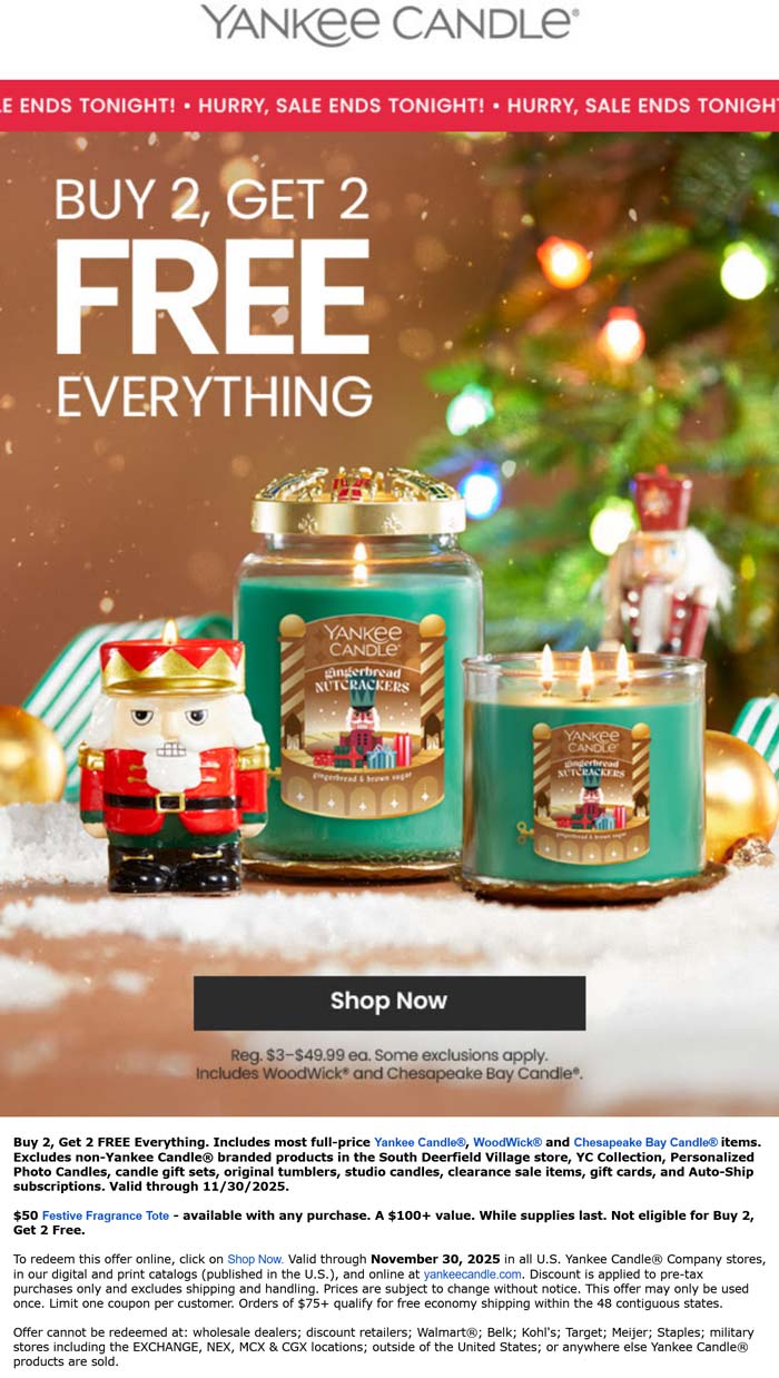 Yankee Candle 4-for-2 on everything today at Yankee Candle, ditto online #yankeecandle Yankee Candle stores Coupon 4-for-2 on everything today at Yankee Candle, ditto online #yankeecandle