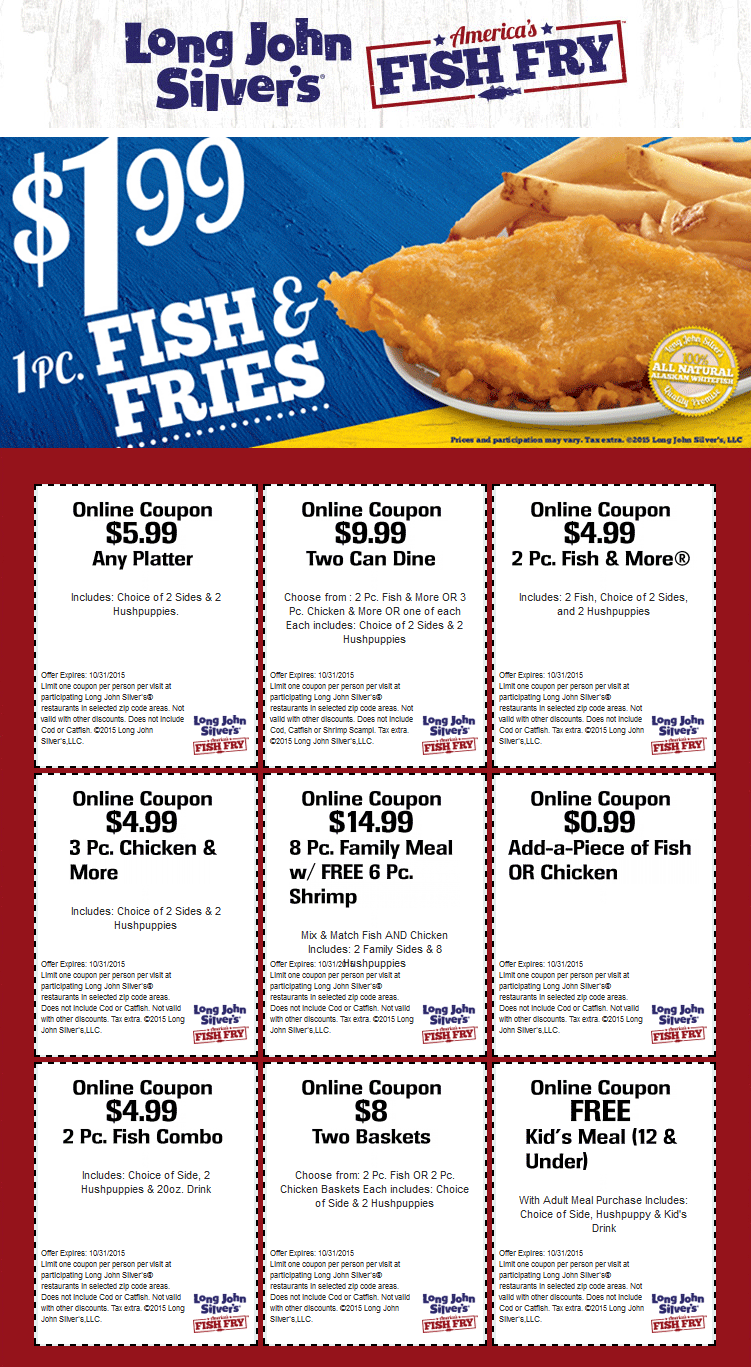 Long John Silvers Coupon March 2024 $2 Fish & fries, free kids meal & more at Long John Silvers