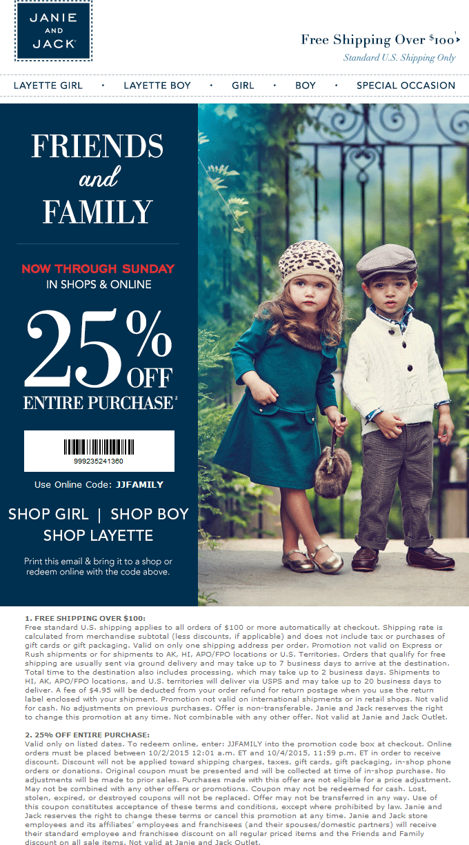 Janie and Jack Coupon April 2024 25% off at Janie and Jack, or online via promo code JJFAMILY