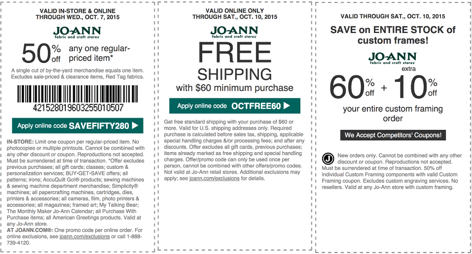 Jo-Ann Fabric Coupon April 2024 50% off a single item at Jo-Ann Fabric, or online via promo code SAVEFIFTY280