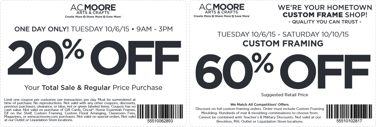 A.C. Moore Coupon April 2024 20% off everything today at A.C. Moore